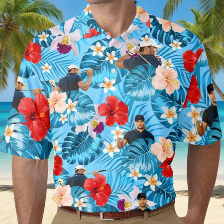 Custom Face Golfer Photo Hawaiian Polo Shirt 63RP6