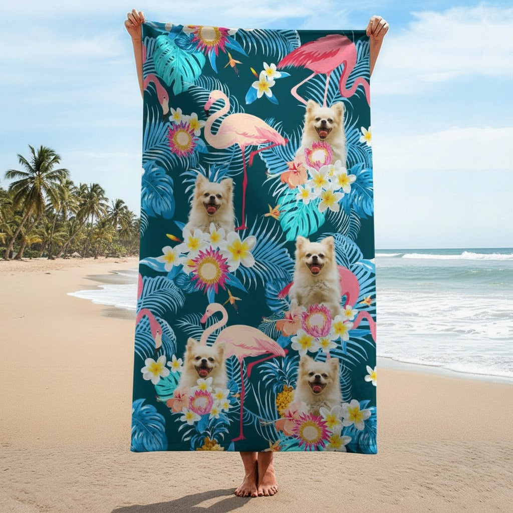 Custom Funny Dog Photo Aloha Beach Towel 7VSVE