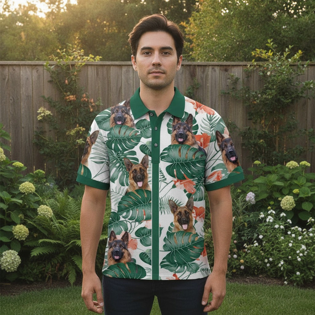 Custom Photo Tropical Style Dog Cat Polo Shirt WKBU4