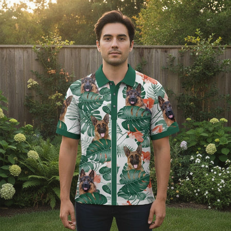 Custom Photo Tropical Style Dog Cat Polo Shirt WKBU4