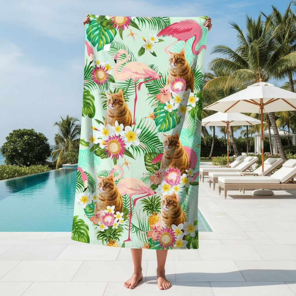 Custom Funny Cat Photo Aloha Beach Towel JJZ0A