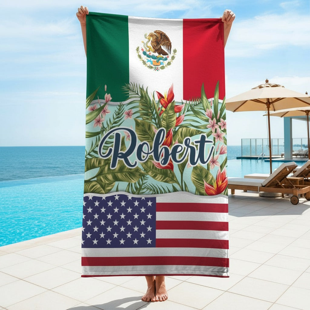 Country Flag With Flower Hawaiian Beach Towel BHXBU