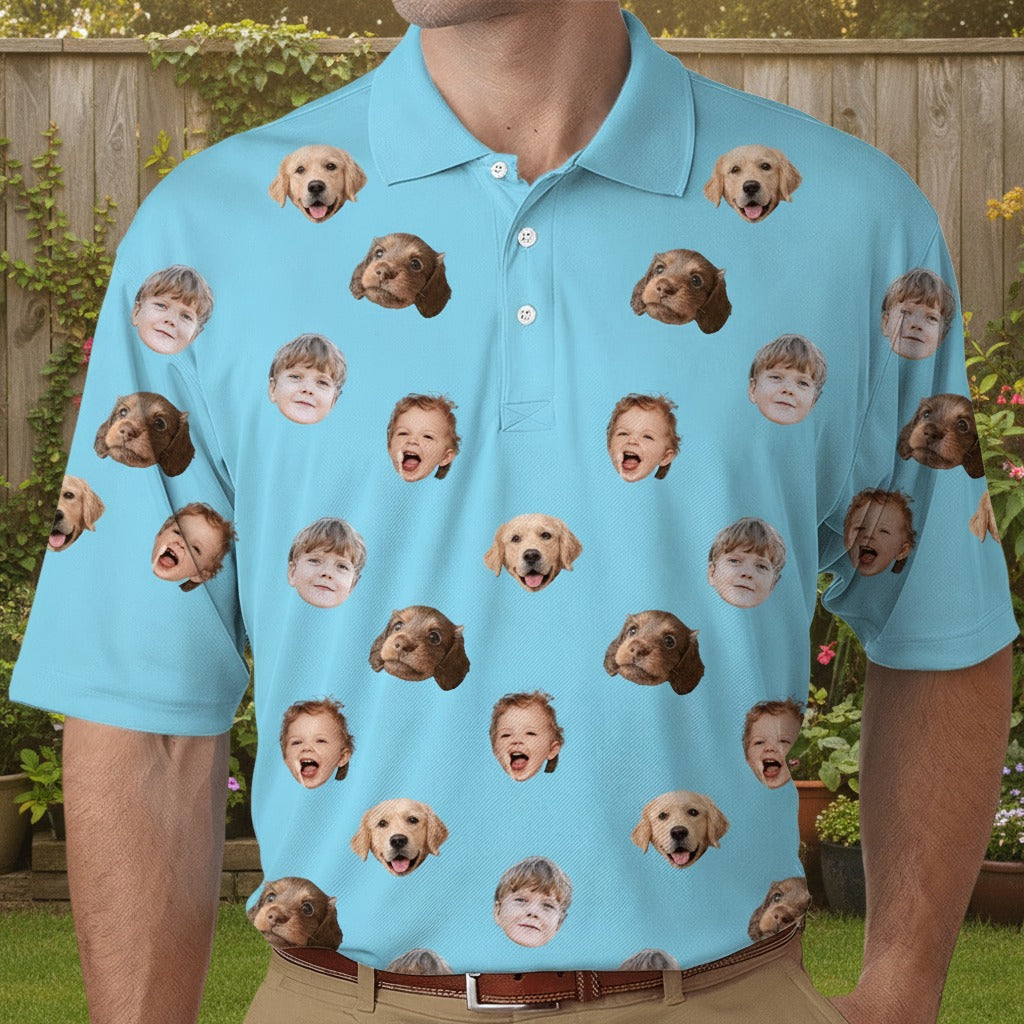 Custom Face Photo Dog Cat Family Polo Shirt EMDTU