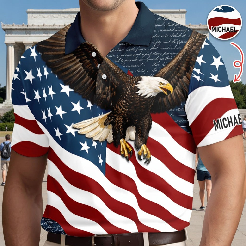 Custom Name Eagle US Flag Patriotic Polo Shirt HSSX4