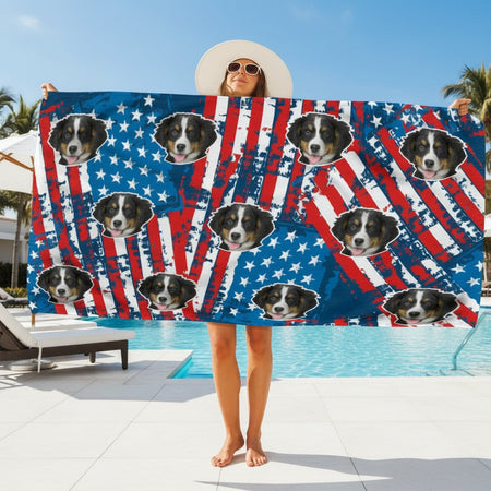 Custom Photo America Flag Dog Beach Towel YTXBG
