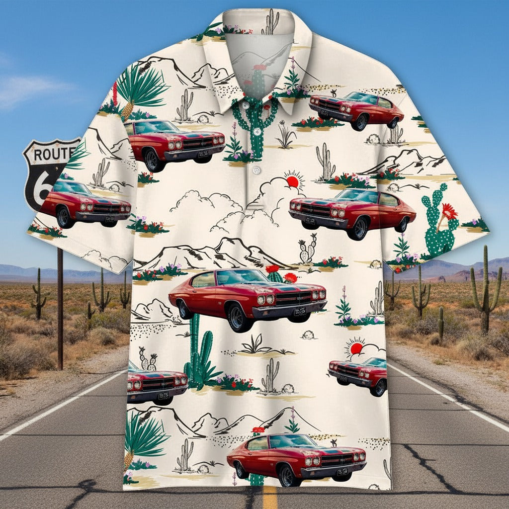 Custom Photo Route 66 Car Lover Polo Shirt ED8A6