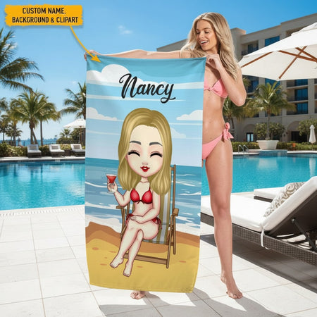 Personalized Bestie Clipart Hawaiian Beach Towel EUMXN