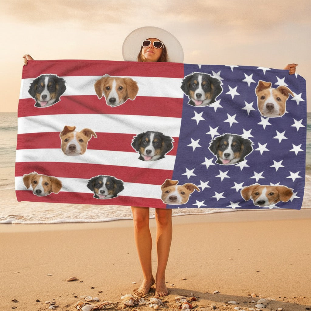 Custom Photo America Flag Dog Beach Towel YTXBG