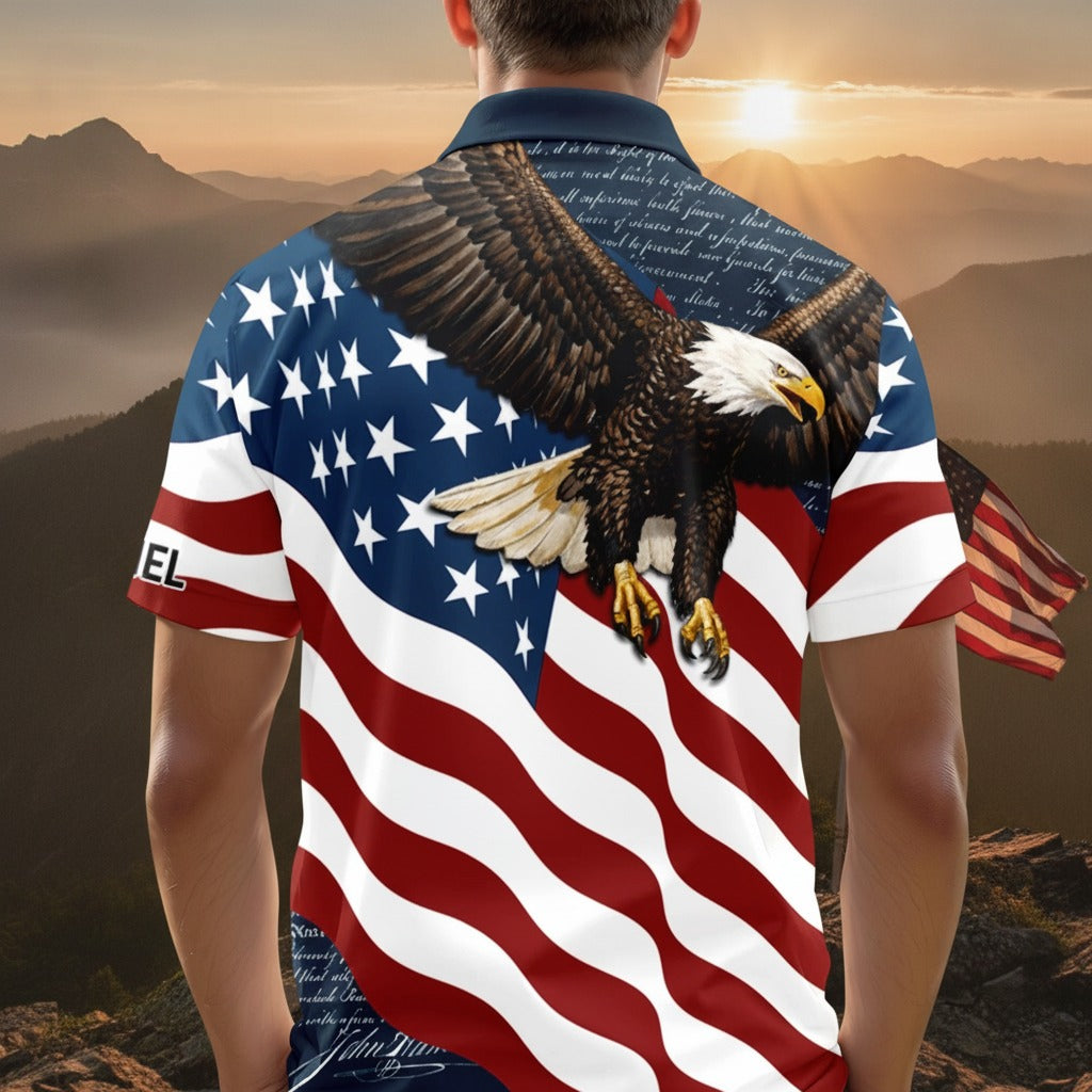 Custom Name Eagle US Flag Patriotic Polo Shirt HSSX4