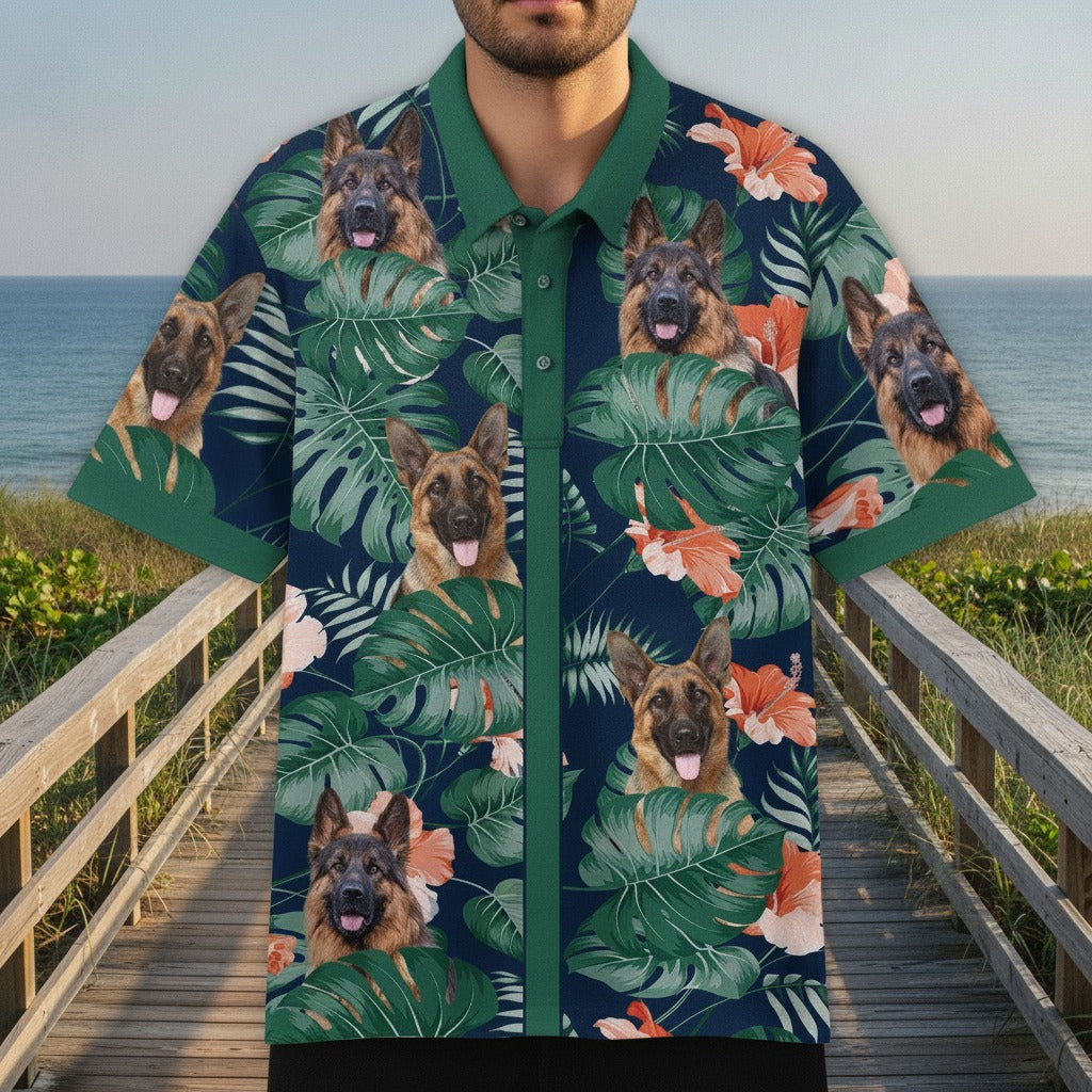 Custom Photo Tropical Style Dog Cat Polo Shirt WKBU4