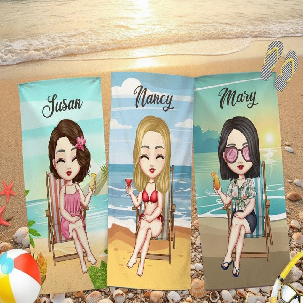 Personalized Bestie Clipart Hawaiian Beach Towel EUMXN