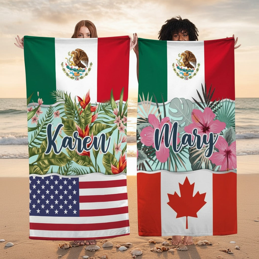 Country Flag With Flower Hawaiian Beach Towel BHXBU