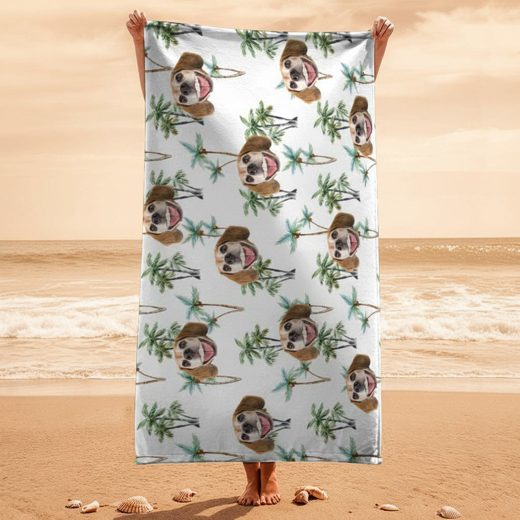 Custom Photo Dog Hawaiian Vacation Style Beach Towel IEFK1
