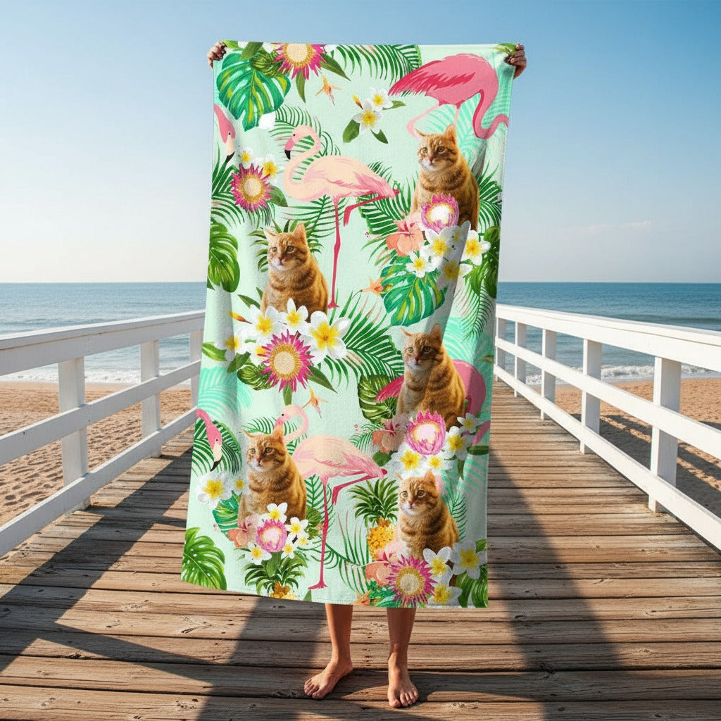 Custom Funny Cat Photo Aloha Beach Towel JJZ0A