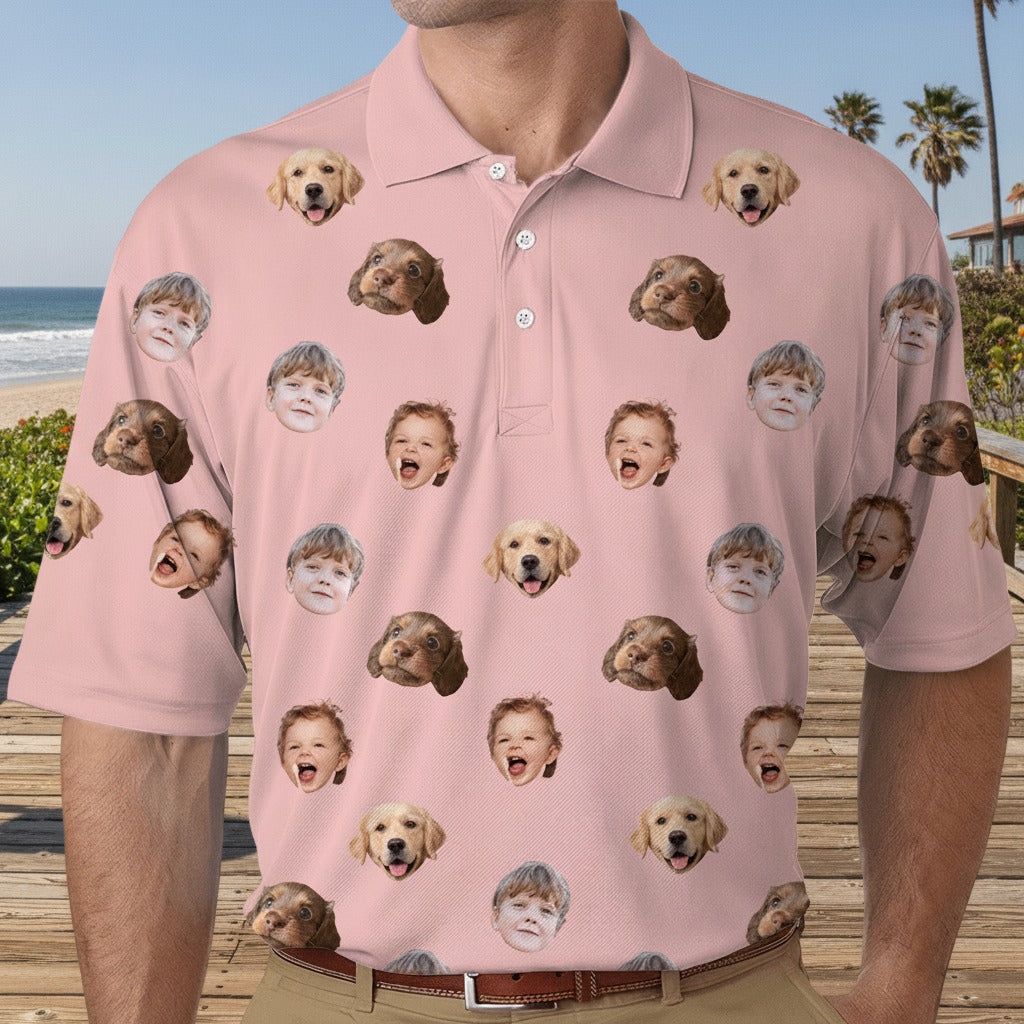 Custom Face Photo Dog Cat Family Polo Shirt EMDTU