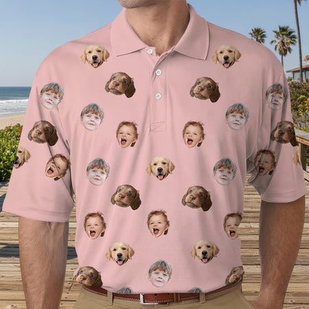 Custom Face Photo Dog Cat Family Polo Shirt EMDTU
