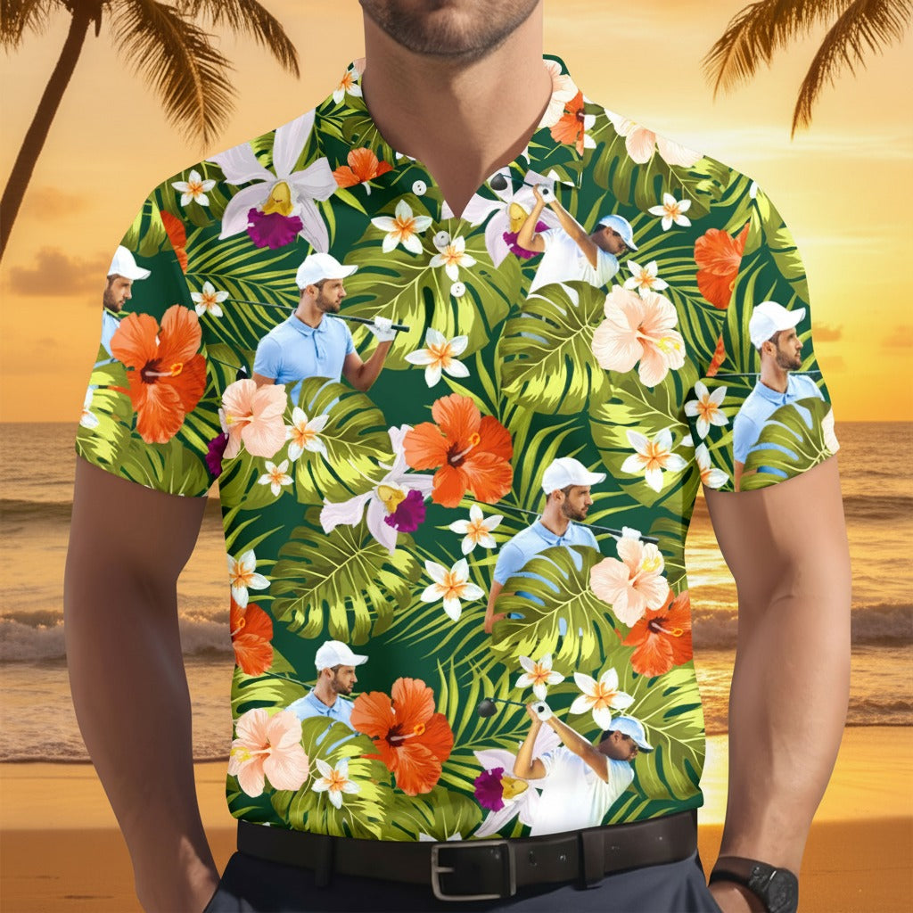 Custom Face Golfer Photo Hawaiian Polo Shirt 63RP6