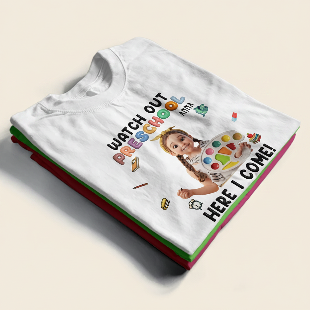 Custom Photo Cartoon Portrait Watch Out Kindergarten Here I Come - Personalized T Shirt 9XJ1B