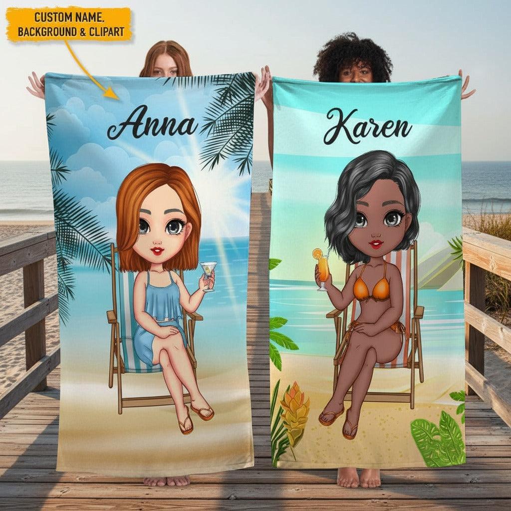 Personalized Bestie Clipart Hawaiian Beach Towel EUMXN