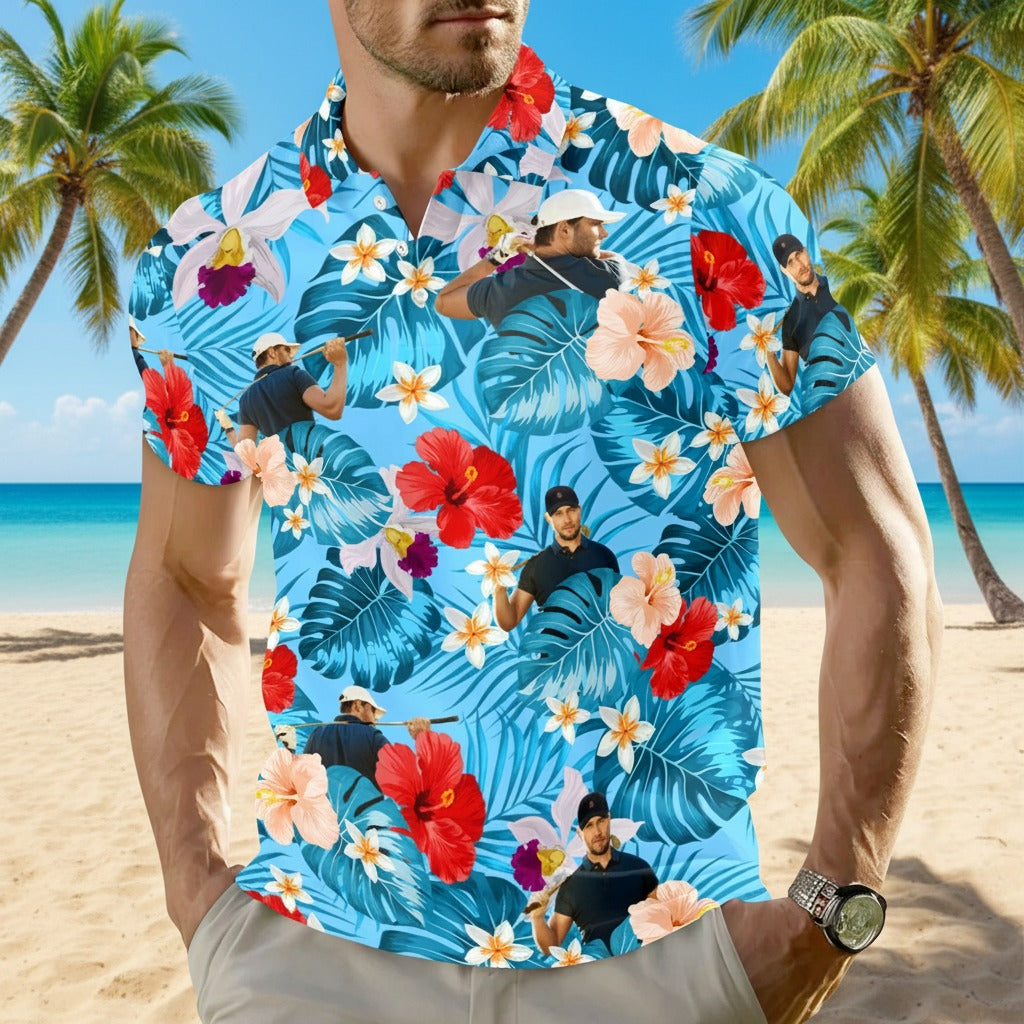 Custom Face Golfer Photo Hawaiian Polo Shirt 63RP6
