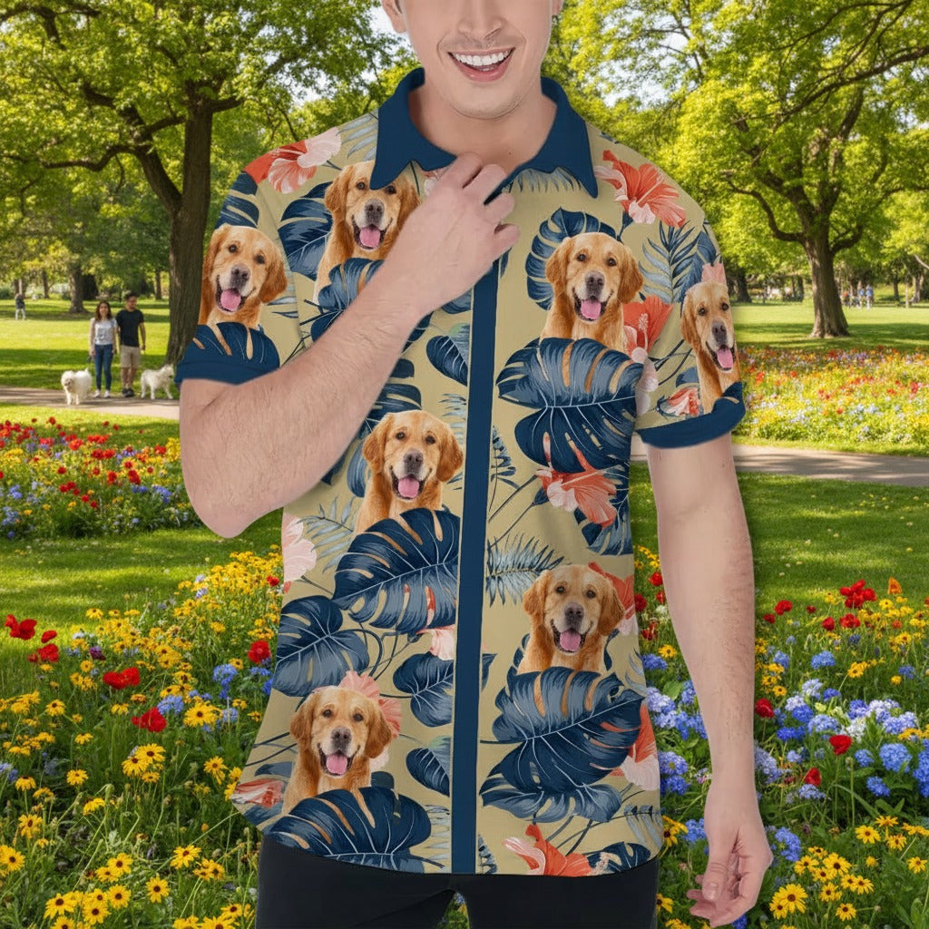 Custom Photo Tropical Style Dog Cat Polo Shirt WKBU4