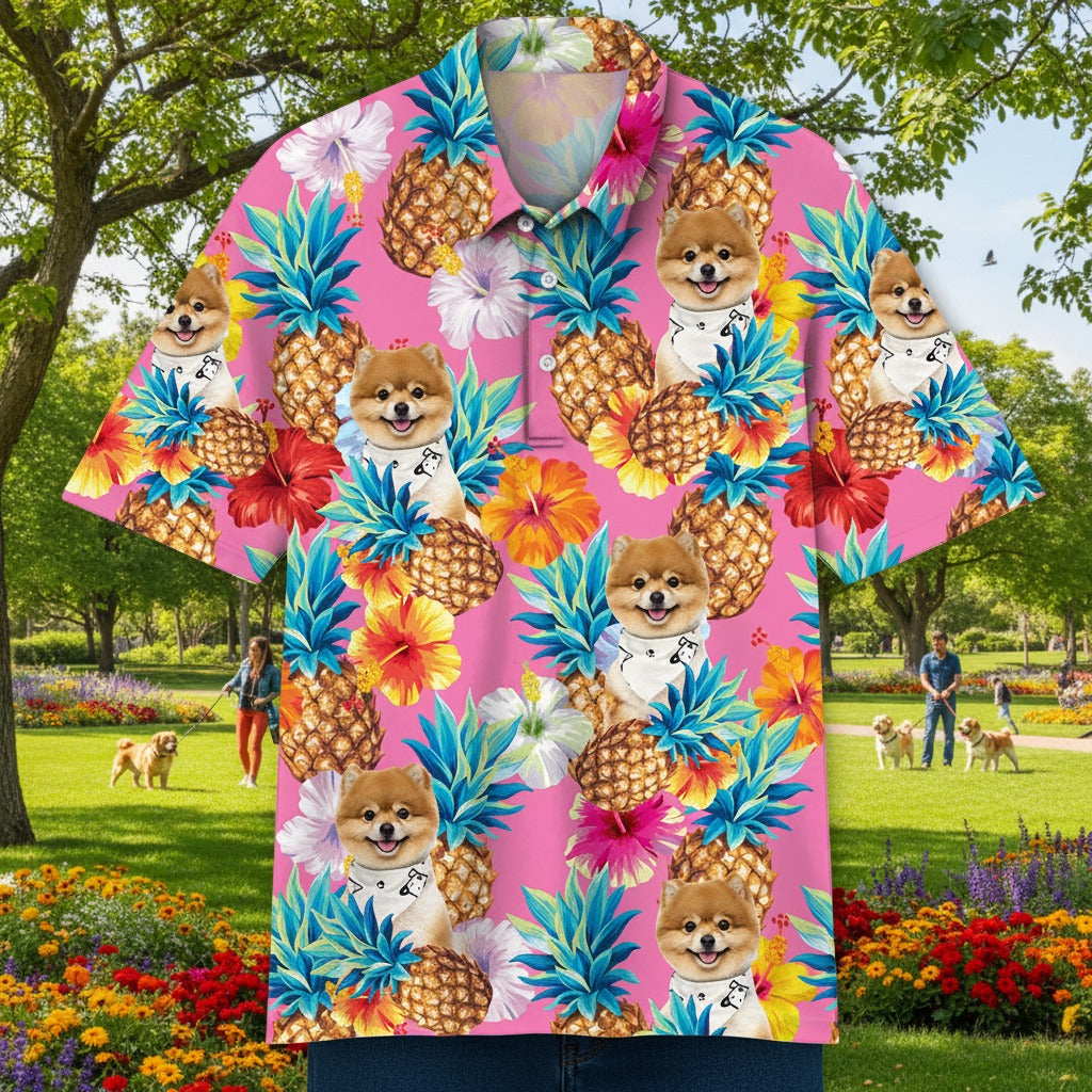 Custom Photo With Tropical Pattern Dog Polo Shirt ADYX8