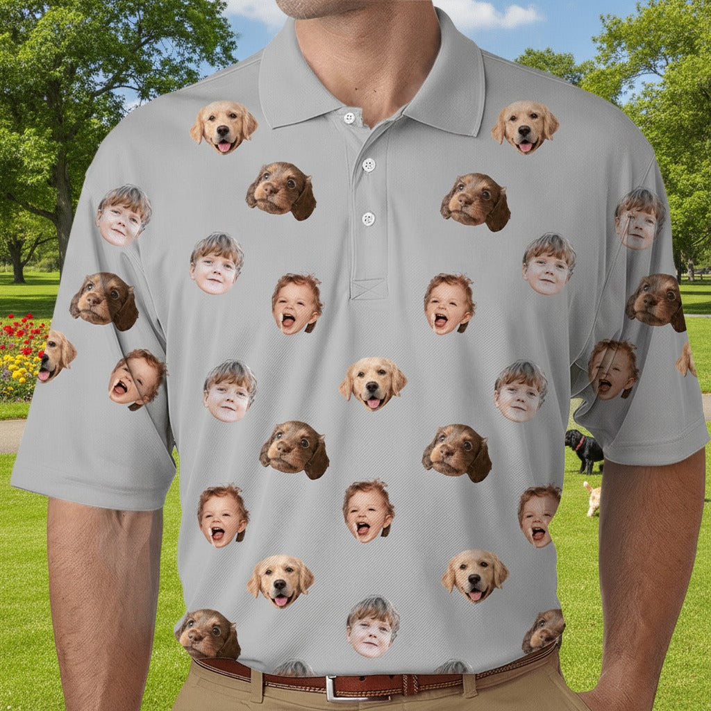 Custom Face Photo Dog Cat Family Polo Shirt EMDTU