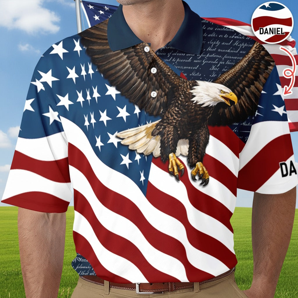 Custom Name Eagle US Flag Patriotic Polo Shirt HSSX4