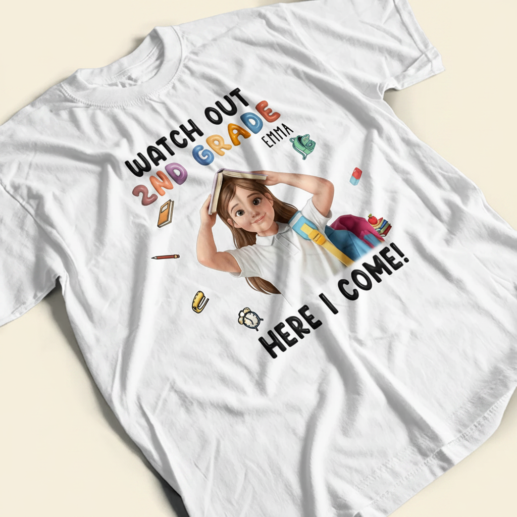 Custom Photo Cartoon Portrait Watch Out Kindergarten Here I Come - Personalized T Shirt 9XJ1B