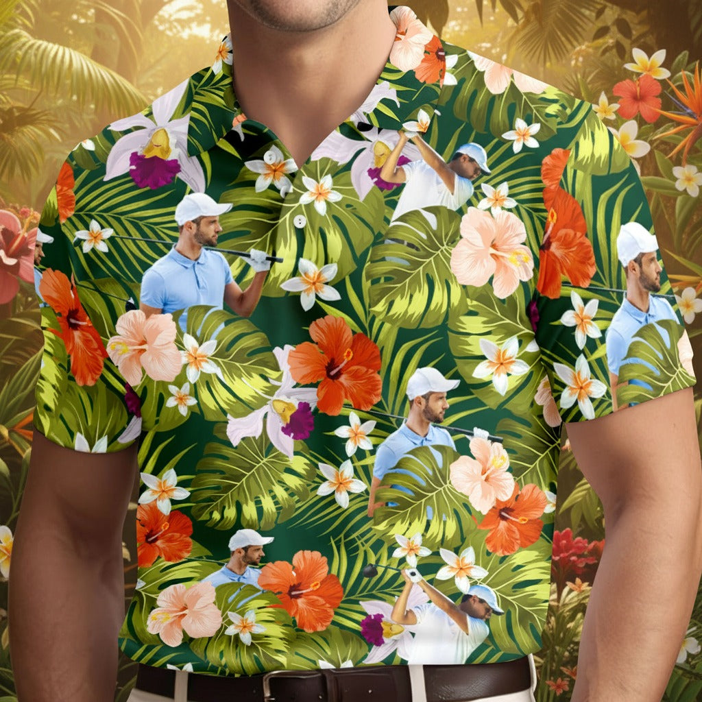 Custom Face Golfer Photo Hawaiian Polo Shirt 63RP6