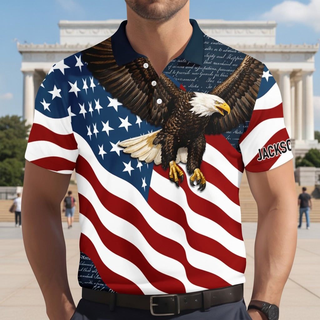 Custom Name Eagle US Flag Patriotic Polo Shirt HSSX4