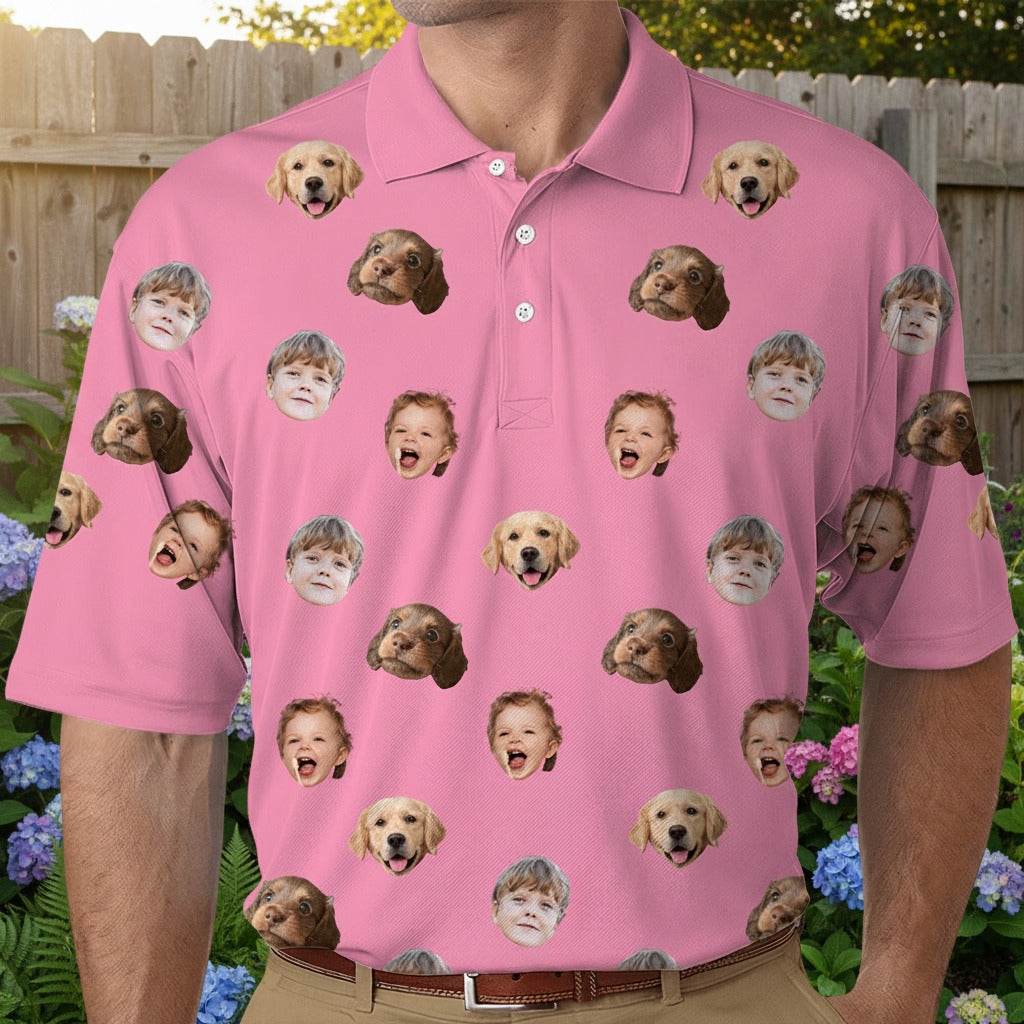 Custom Face Photo Dog Cat Family Polo Shirt EMDTU