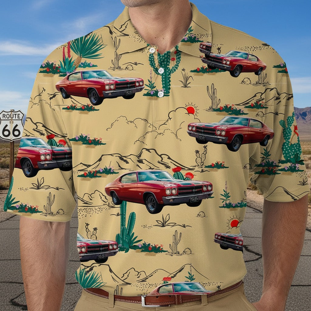 Custom Photo Route 66 Car Lover Polo Shirt ED8A6