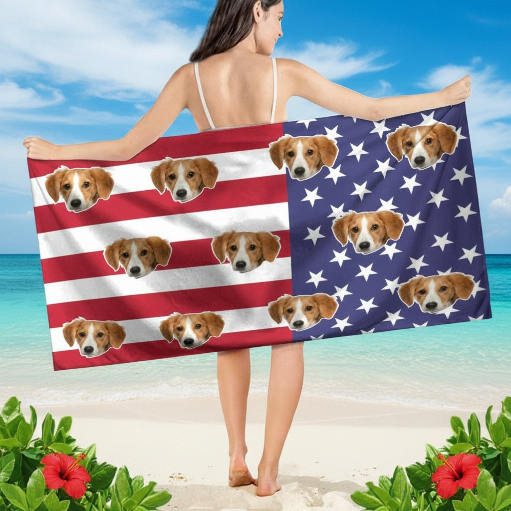 Custom Photo America Flag Dog Beach Towel YTXBG