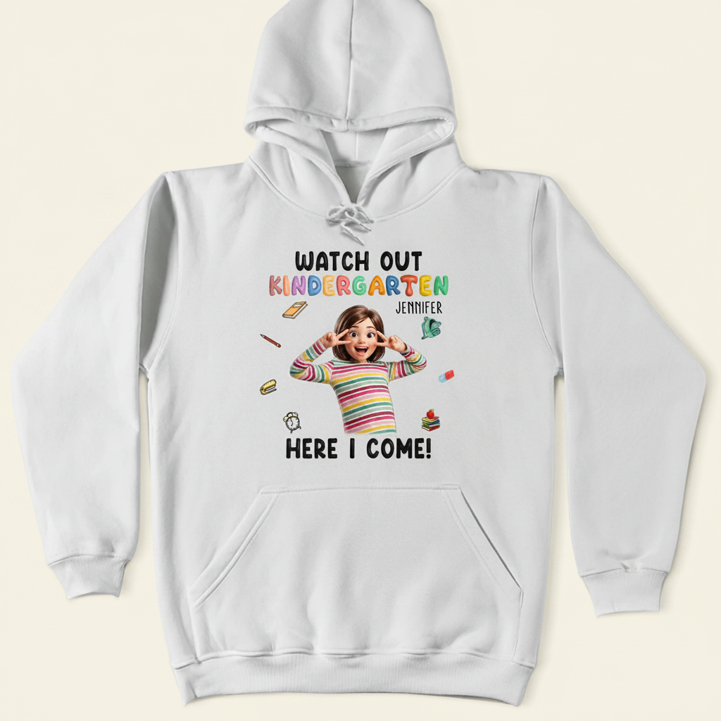 Custom Photo Cartoon Portrait Watch Out Kindergarten Here I Come - Personalized T Shirt 9XJ1B
