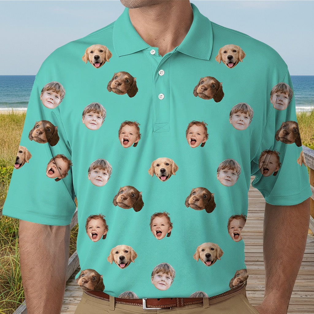 Custom Face Photo Dog Cat Family Polo Shirt EMDTU