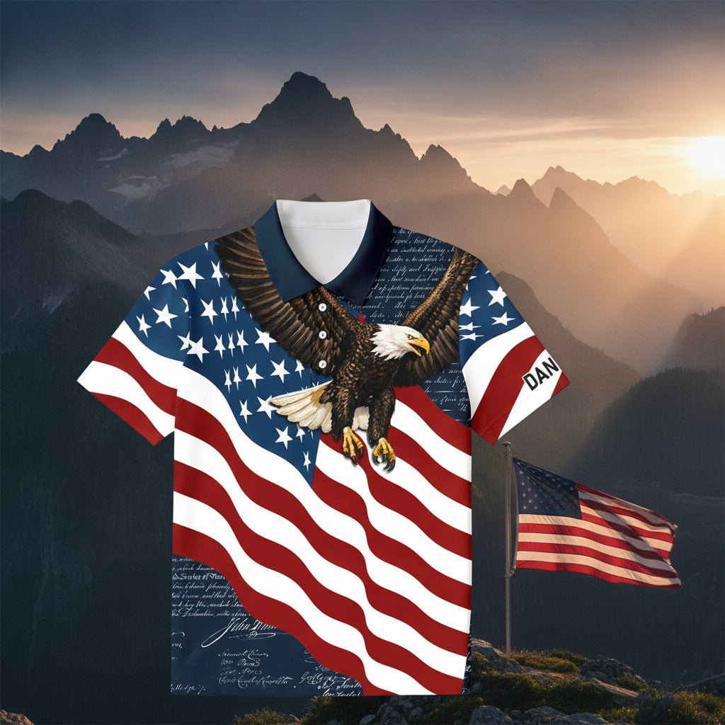 Custom Name Eagle US Flag Patriotic Polo Shirt HSSX4