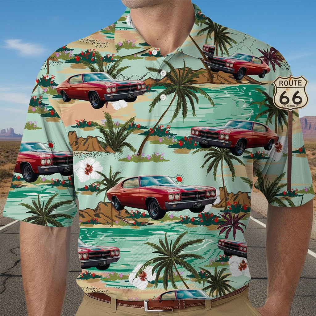 Custom Photo Route 66 Car Lover Polo Shirt ED8A6