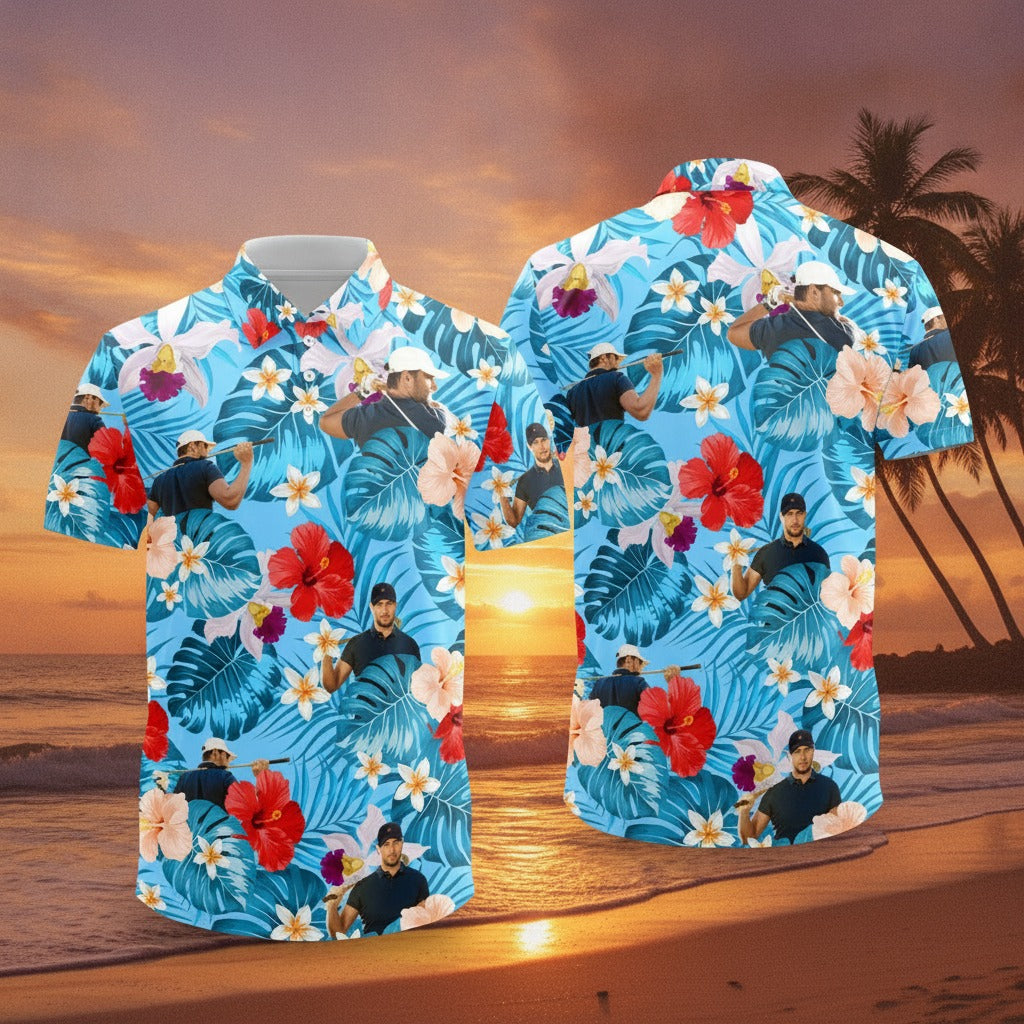 Custom Face Golfer Photo Hawaiian Polo Shirt 63RP6