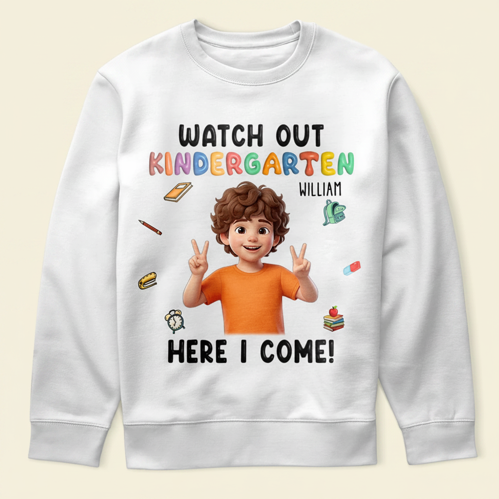 Custom Photo Cartoon Portrait Watch Out Kindergarten Here I Come - Personalized T Shirt 9XJ1B