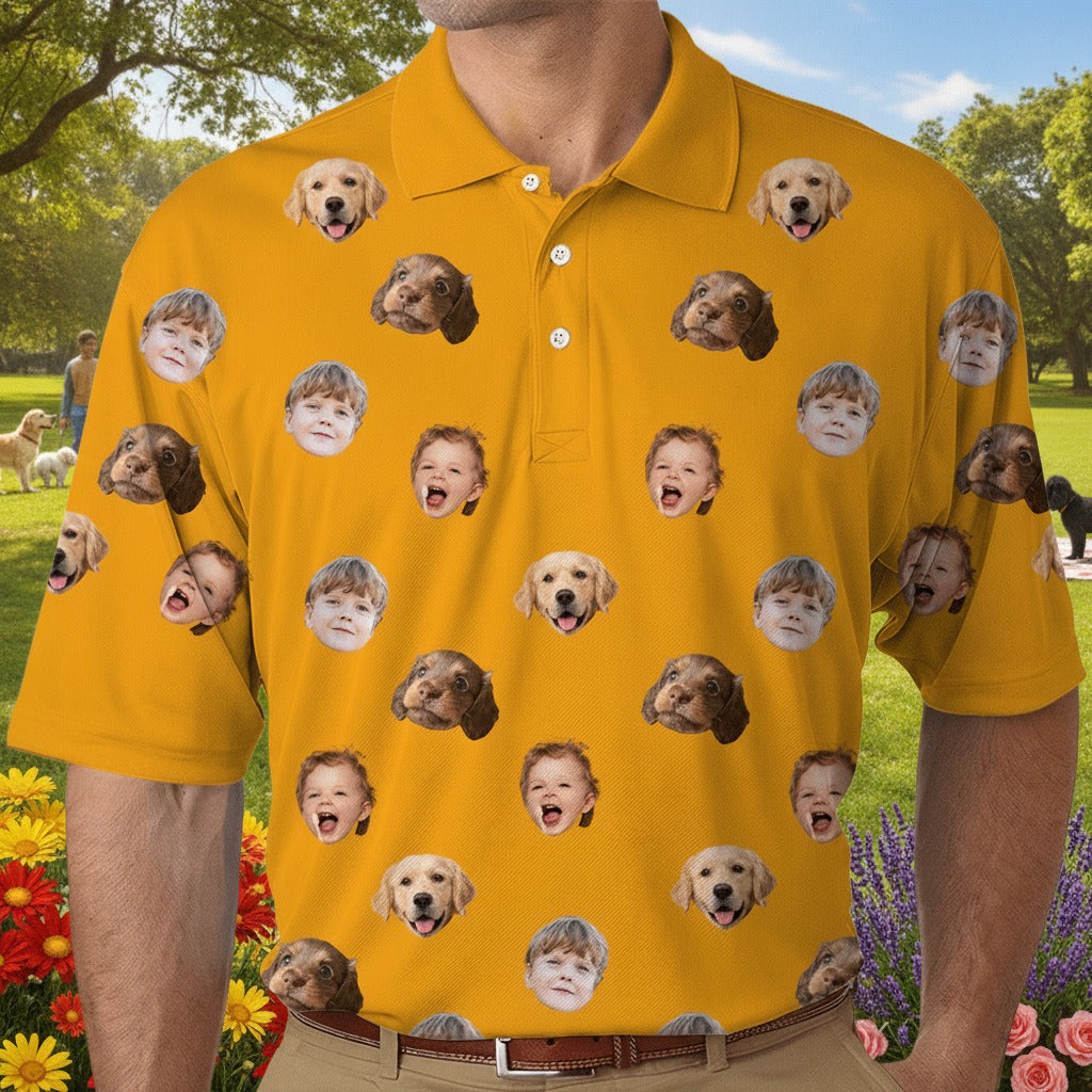 Custom Face Photo Dog Cat Family Polo Shirt EMDTU
