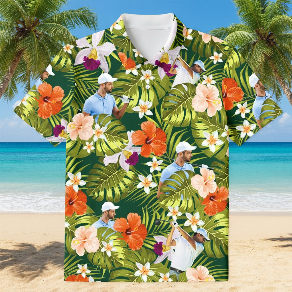 Custom Face Golfer Photo Hawaiian Polo Shirt 63RP6