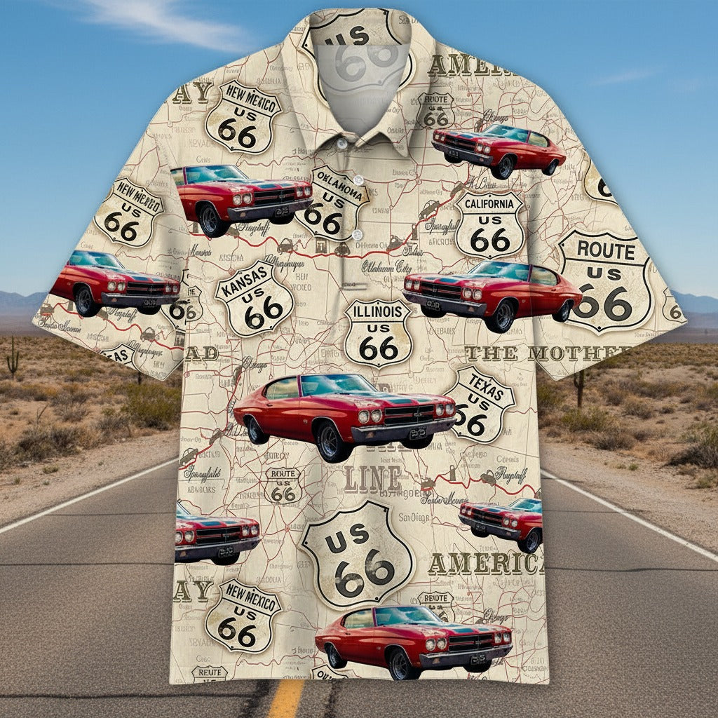 Custom Photo Route 66 Car Lover Polo Shirt ED8A6