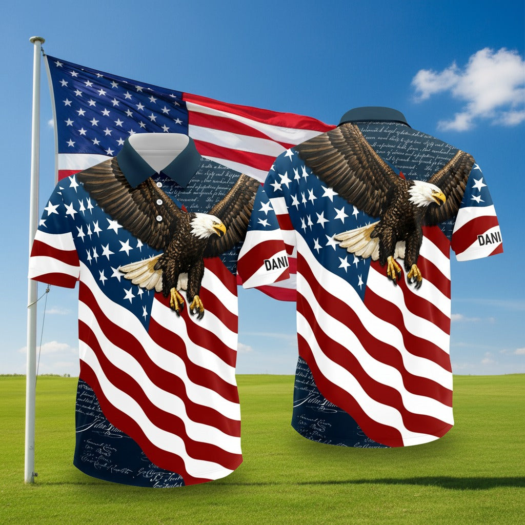Custom Name Eagle US Flag Patriotic Polo Shirt HSSX4