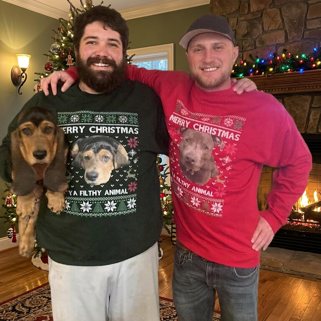 Custom Photo Ya Filthy Animal Dog Cat Sweatshirt, Dog Lover Sweater Christmas TA29 889811