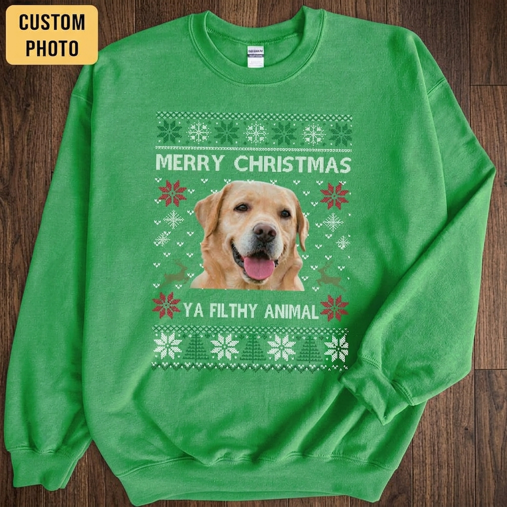 Custom Photo Ya Filthy Animal Dog Cat Sweatshirt, Dog Lover Sweater Christmas TA29 889811