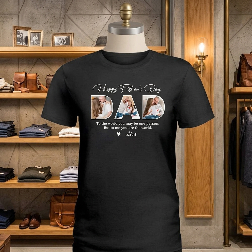 Custom Photo Happy Father's Day To Me You Are The World Dark Shirt K228 889012