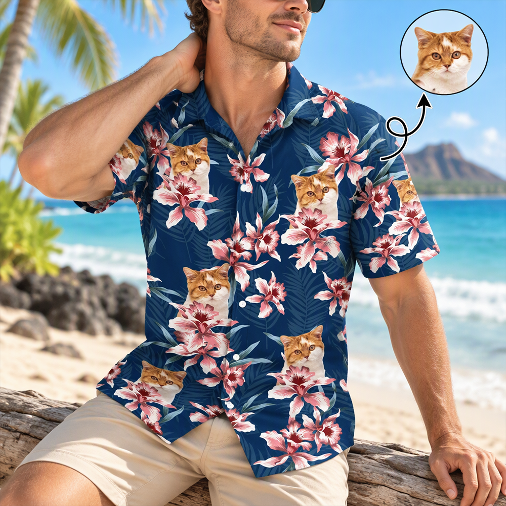 Custom Cat Lily Flowers Hawaiian Shirt — Gift for Cat Lovers UXS9W