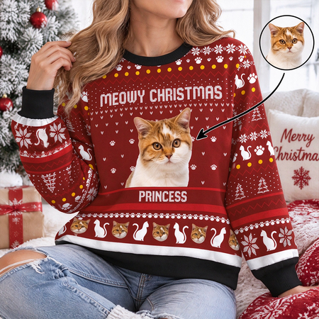 Custom Meowy Christmas Cat Aop Ugly Sweater — Christmas Gift 3C6AS