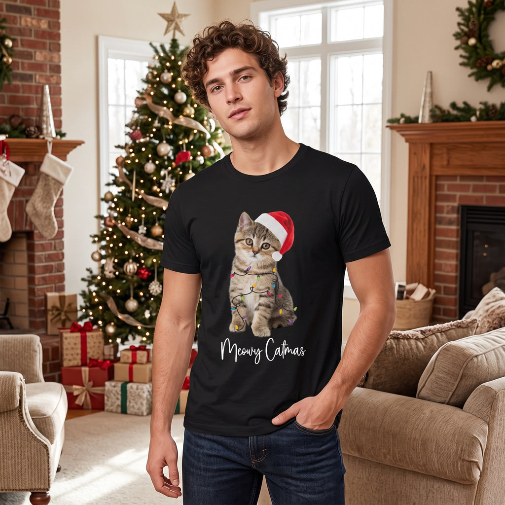 Custom Photo Upload T-Shirt with Merry Woofmas Dog in Santa Hat ANSB0